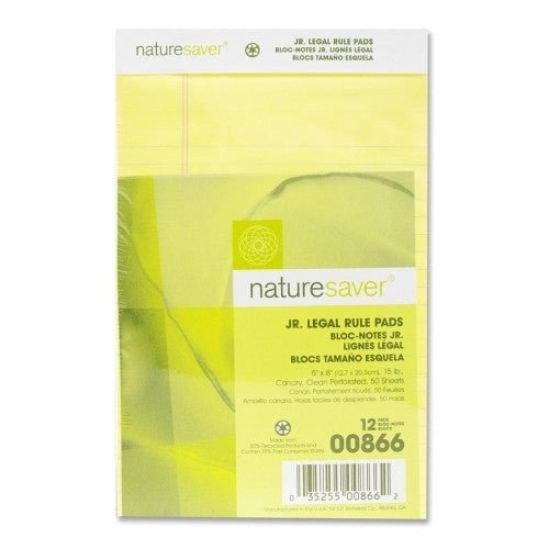 Nature Saver Recycled Pad, Jr. Legal Ruled, 5"x8", 50 Sheets, Canary