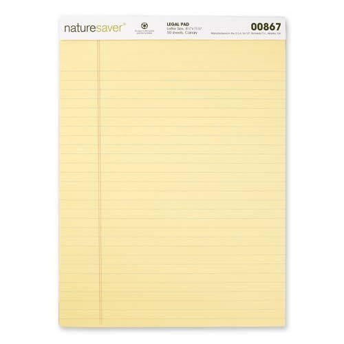 Nature Saver Recycled Pad, Legal Ruled, 8-1/2"x11-3/4", 50 Sheets, Canary