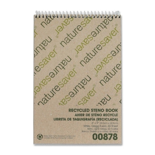 Nature Saver Steno Notebook, Gregg Ruled, 60 Sheets, 6"x9", White