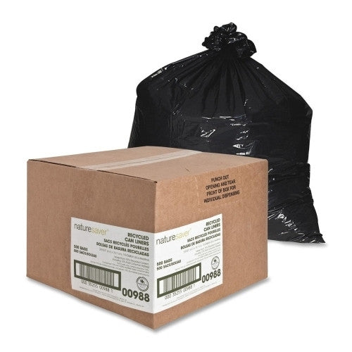 Nature Saver Trash Can Liners,Rcycld,16 Gal,.75mil,24"x31",500/BX,BK