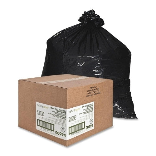 Nature Saver Trash Can Liners,Rcycld,55-60 Gal,1.8mil,38"x58",100/BX,BK