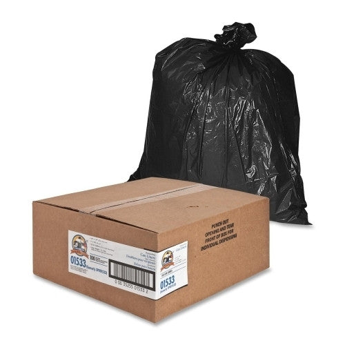 Genuine Joe Heavy-Duty Trash Bags, 1.5 Mil, 31-33 Gallon, 100/BX, Black