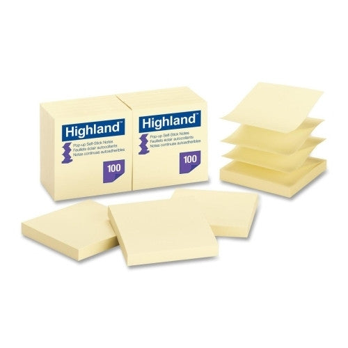 3M Commercial Office Supply Div. Pop-up Notes,Repositionable/Removable,3"x3",12/PK,Yellow