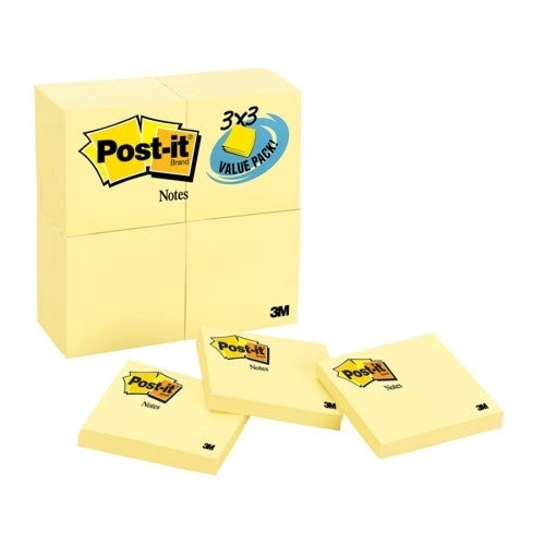 3M Commercial Office Supply Div. Post-it Notes,Original Pad, 3"x3",90 Sheets,24/PK,Canary