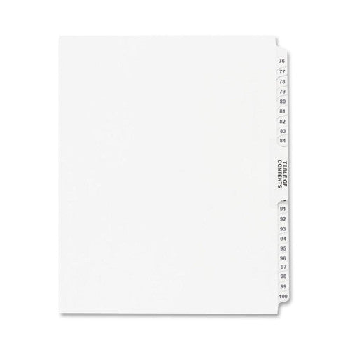 Kleer-Fax, Inc. Side Tab Index Sets, Avery Style, 76-100, 11"x8-1/2", White