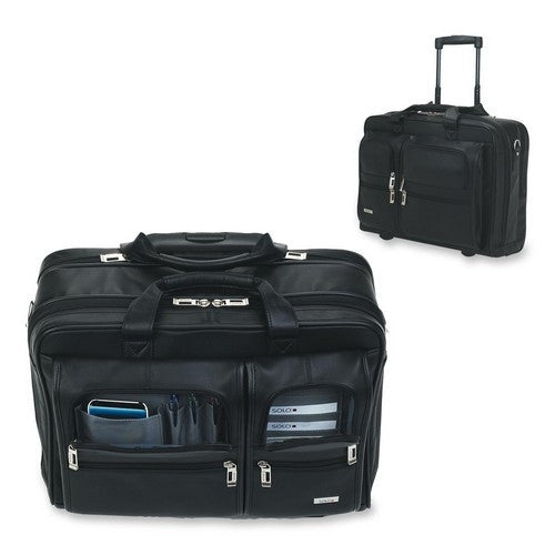 US Luggage Leather Laptop Rolling Case,Holds 15.4",17"x8"x13-1/2",BK