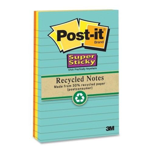 3M Commercial Office Supply Div. Super Sticky Pads,Lined,90 Sheets/PD,4"x6",3/PK,Natures Hues