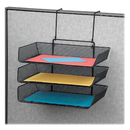 Fellowes Mfg. Co. File Tray, Side Load, 3-Tier, Partition/Wall Mount, Mesh/BK