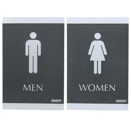 U.S. Stamp & Sign ADA Signs,"Men/Women", Adhesive, 6"x9", Silver/Black