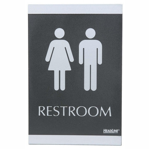 U.S. Stamp & Sign ADA Signs,"Restroom", Adhesive, 6"x9", Silver/Black