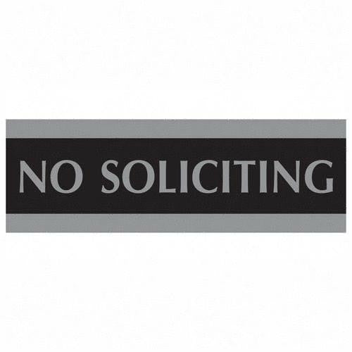 U.S. Stamp & Sign No Soliciting Sign, 3"x9", Silver on Black