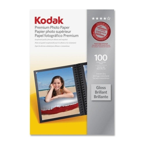 Eastman Kodak Premium Photo Paper, Glossy, 4"x6", 100/PK, White