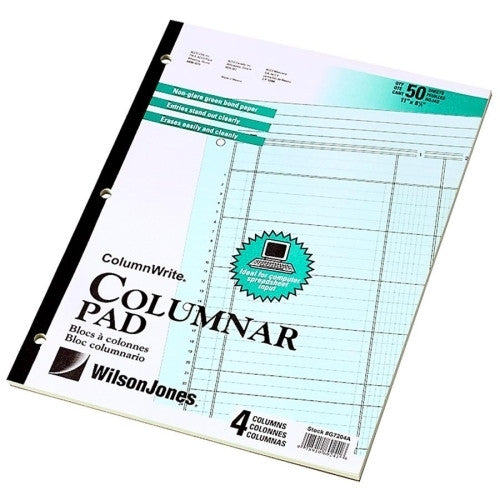 Acco/Wilson Jones Columnar Pad, 4 Columns, 50 Sheets, 11"x8-1/2", Green