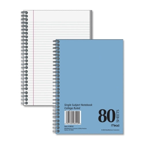 Mead Spiral Notebook,College Ruled,7"x5",80 Sheets,Blue Cover