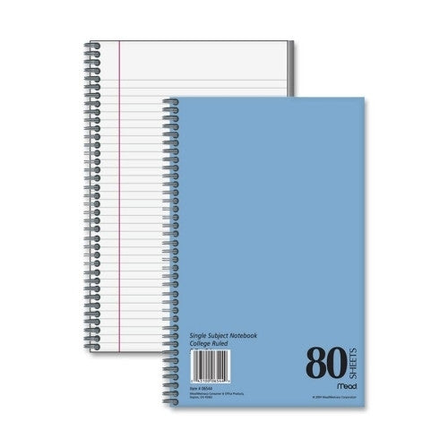 Mead Notebook, 1 Subject, College Ruled, 80 Sheets, 9-1/2"x6",BE