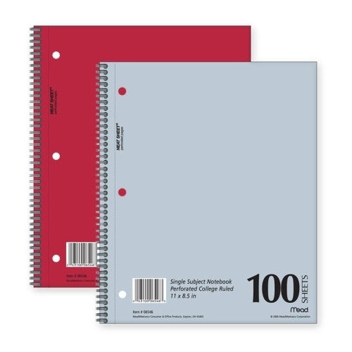 Mead Notebook,1 Subject,College Ruled,100 Shts,8-1/2"x11",Asst.