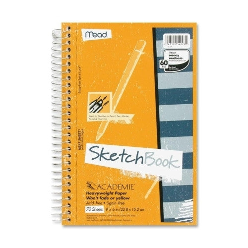 Mead Wirebound Sketch Book, w/ Pockets, 9"x6", 70 Sheets