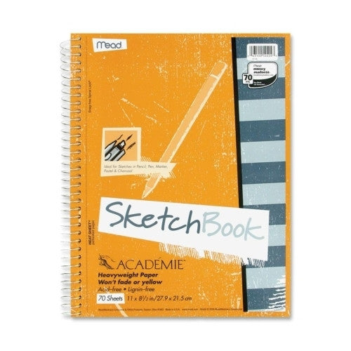 Mead Wirebound Sketch Book, w/ Pockets, 11"x8-1/2", 70 Sheets