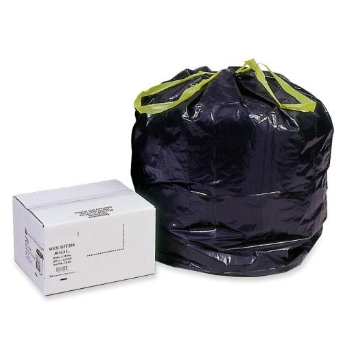 Webster Industries Drawstring Trash Liners,1.2 Mil,30Gal.,30-1/2"x34",200/BX,BK