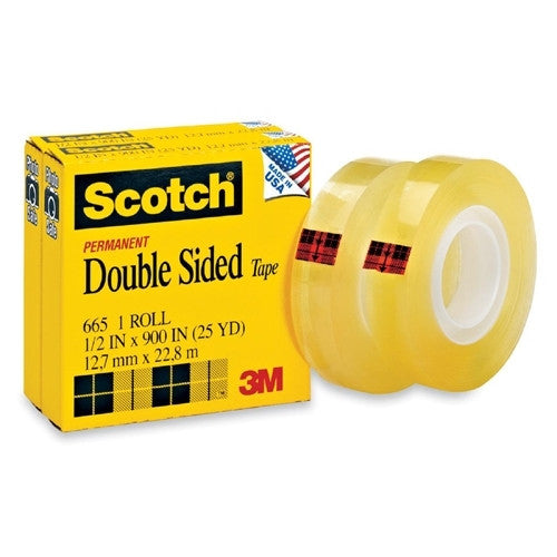 3M Commercial Office Supply Div. Double-sided Tape, 3"Core, 1/2"x900", 2/PK, Clear