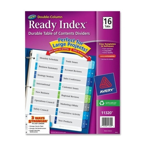 Avery Consumer Products Table of Contents Dividers, Double Column, 1-16 Tab, Multi