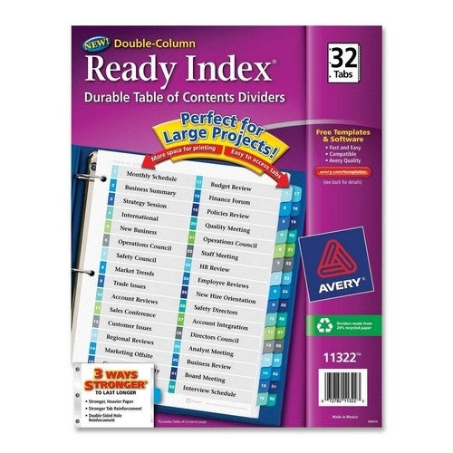 Avery Consumer Products Table of Contents Dividers, Double Column, 1-32 Tab, Multi