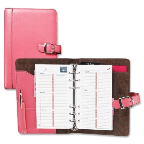 Starter Set w/1" Rings, Portable 3-3/4"x6-3/4", Pink Leather