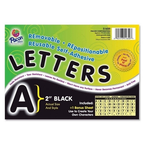 Pacon Corporation Self-Adhesive Letters, 2", 159 Characters, Black