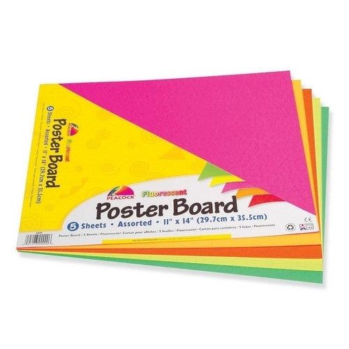 Pacon Corporation Poster Board, Recyclable, 11"x14",5 Sh/PK, Fluorescent Asst.