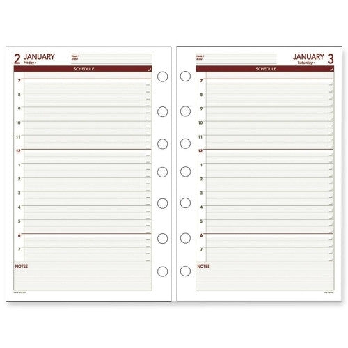 Calendar Page Refills, 7-Hole Punched, 8-1/2"x5-1/2"