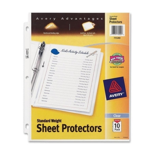 Avery Consumer Products Sheet Protectors,3-Hole,Top-Load,8-1/2"x11",10/PK,Clear