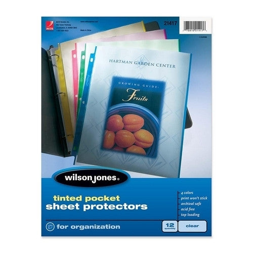 Acco/Wilson Jones Sheet Protectors,Tinted,Top Load,12/PK,Blue/Green/Yellow/Red