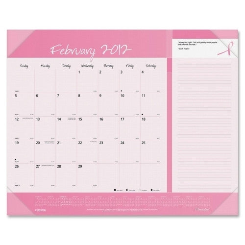 Rediform Office Products Monthly Desk Pad, Jan-Dec, 21-1/4"x16", Pink Ribbon