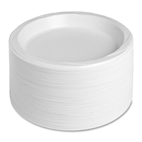 Genuine Joe 10-1/4" Plastic Plates, Reusable/Disposable, 125/PK, White