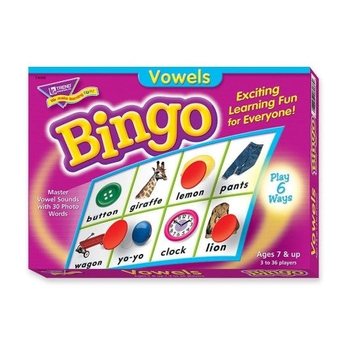 Trend Enterprises Vowels Bingo Game, 3-36 Players, 36 Playing Cards/Mats