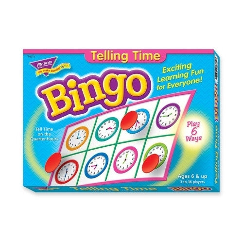 Trend Enterprises Bingo Telling Time Game, 3-36 Players, 36 Cards/Mats