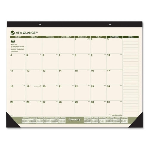 At-A-Glance Montlhy Desk Pad, 12-Month, Jan-Dec, 22"x17", Green/Cream