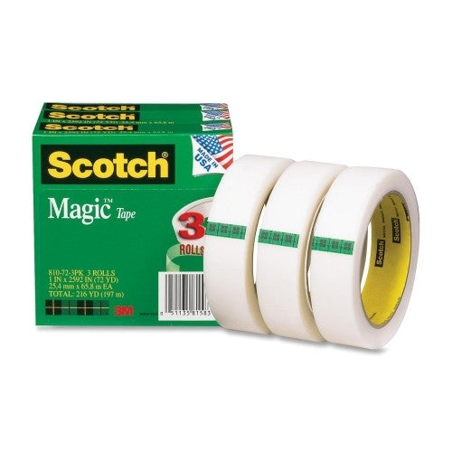 3M Commercial Office Supply Div. Magic Tape, 3" Core, 1"x2592", 3/PK, Transparent