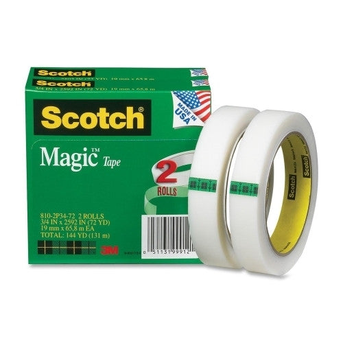 3M Commercial Office Supply Div. Magic Tape, 3" Core, 3/4"x2592", 2/PK, Transparent