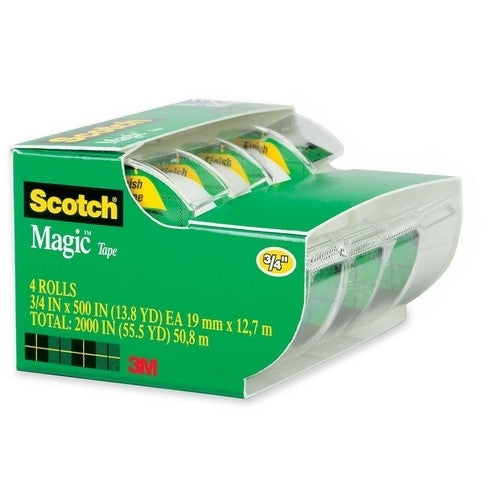 3M Commercial Office Supply Div. Magic Tape, w/ Dispenser, 3/4"x300", 4/PK