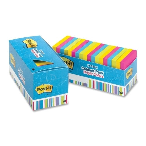 3M Commercial Office Supply Div. Super Sticky Note Pads,3"x3",100 Sht/Pad,18/PK,Ast Bright