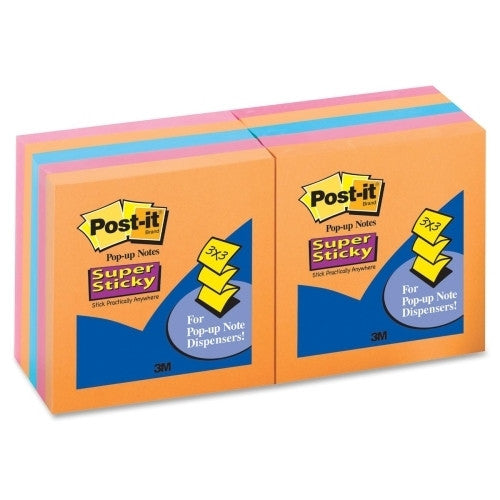 3M Commercial Office Supply Div. Super Sticky Pop-ups,3"x3",90 Sheets/PD,10/PK,Neon Colors