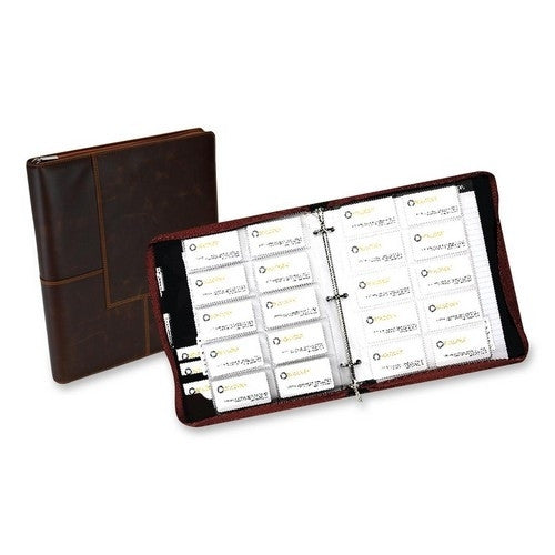 Rolodex Corporation Business Card Binder, 13-1/2"x11", 240 Card Cap., Brown