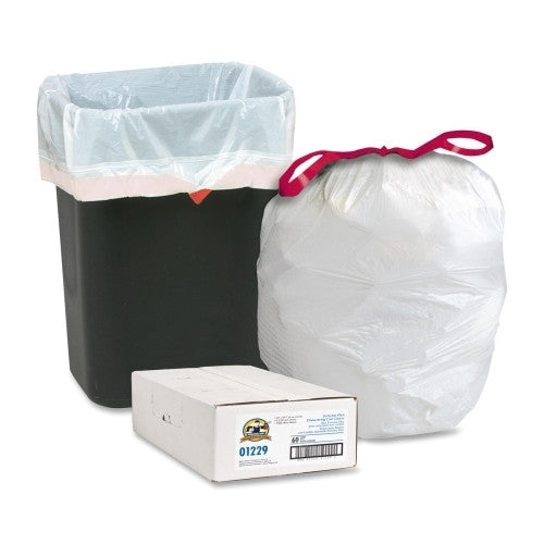 Genuine Joe Drawstring Trash Can Liners,16 Gal.,24"x25-1/8",60/BX,White