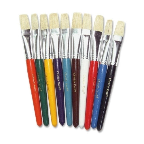 Chenille Kraft Company Paint Brushes,Natural Bristles,Flat,7-1/2" Hdle,10/ST,Asst.