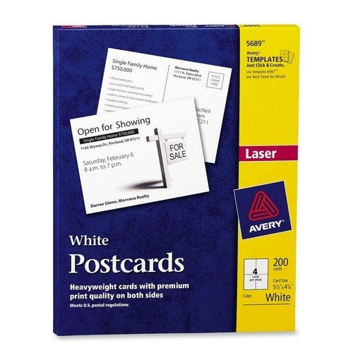 Avery Consumer Products Laser/Inkjet Postcard,Perforated,5-1/2"x4-1/4",200/BX,White