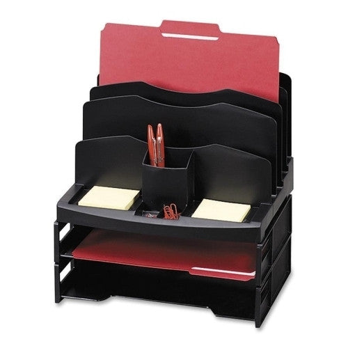 Sparco Products Organizer w/2 Letter Trays, 9 Comp,13-1/8"x9-7/8"x14", BK