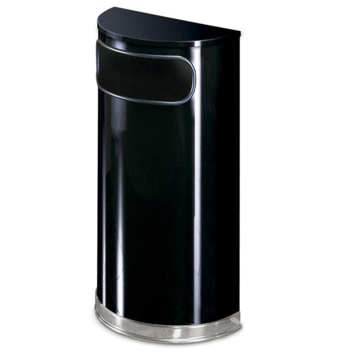 Rubbermaid Commercial Products Half Round Receptacle, 9 Gallon, 18"x9"x32", Black/Chrome