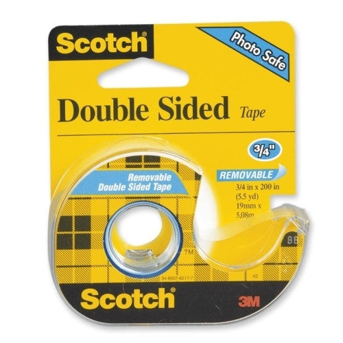 3M Commercial Office Supply Div. Double-Sided Tape, Removable, 3/4"x200", Transparent