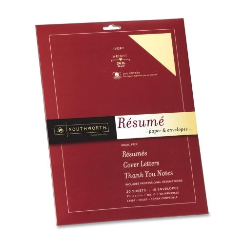 Southworth Company Resume Kit, 8-1/2"x11", 24 lb., 20 Sh/10 Envelopes, Ivory